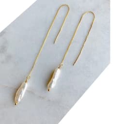 Irregular Golden Pearl Threader Earrings