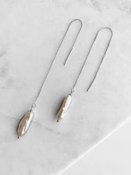 Irregular Golden Pearl Threader Earrings