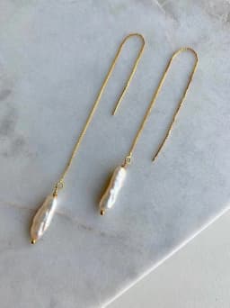 Irregular Golden Pearl Threader Earrings