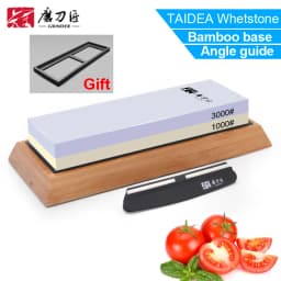 TAIDEA Sharpening Stone Kitchen Knife Sharpener With Angle Guide Bamboo Base Knives Grinder Grit 1000 3000# Whetstone Apex Edge