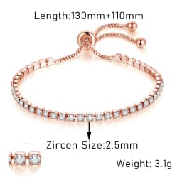 Adjustable Tennis CZ Bracelet For Women Sparking Zircon Rose Gold Color Bracelet on Hand Gift to Friends Fashion Jewelry H017