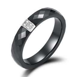 Fashion 2 Layers Black White Ceramic Crystal Wedding Rings For Women Wedding Jewelry Stainless Steel Rhinestone Engagement Gifts