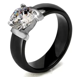Fashion 2 Layers Black White Ceramic Crystal Wedding Rings For Women Wedding Jewelry Stainless Steel Rhinestone Engagement Gifts