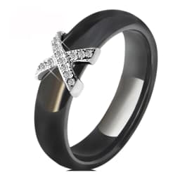 Fashion 2 Layers Black White Ceramic Crystal Wedding Rings For Women Wedding Jewelry Stainless Steel Rhinestone Engagement Gifts