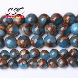 Lake Blue Cloisonne Round Stone Beads Natural Spacer Beads For Jewelry Making DIY Bracelet Accessories 15'' 6/8/10mm Wholesale