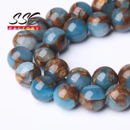 Lake Blue Cloisonne Round Stone Beads Natural Spacer Beads For Jewelry Making DIY Bracelet Accessories 15'' 6/8/10mm Wholesale