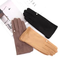 Winter Suede Leather Warm Touch Screen Driving Gloves Women Plus Velvet Thicken Full Finger Pearl Windproof Cycling Mittens K43