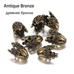 2pcs/lot Antique Bronze Hollow Flower Bead End Caps Silver Gold Spacer Apart Bead Cap For DIY Jewelry Making Finding Accessories
