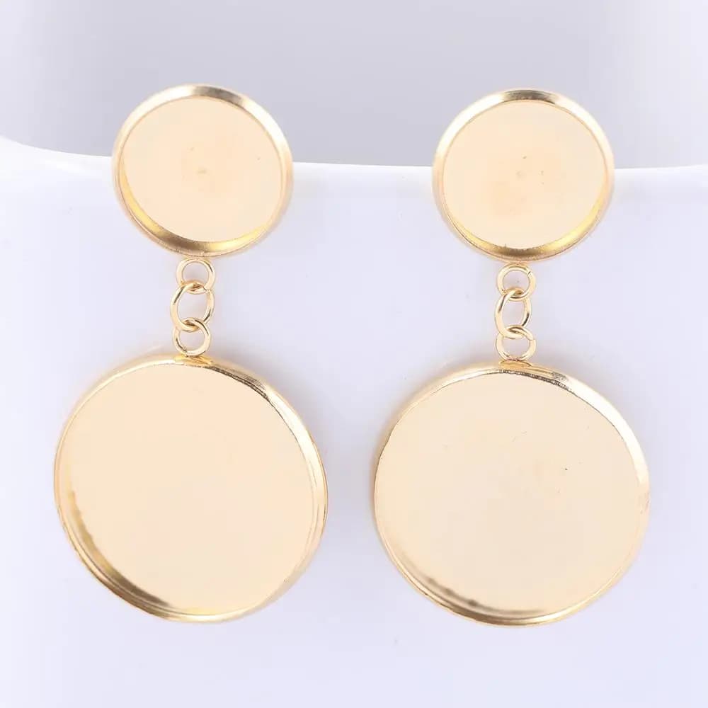10pcs 12mm 20mm Cabochon Earring Base Setting Blanks Stainless Steel Gold Plated Earrings Studs Findings For Jewelry Making