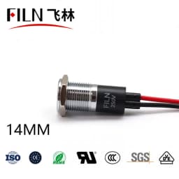 FILN Metal 14mm 12v 24v 220v 110v High Quality Signal Lights for Distribution Box Led Indicator Lights with Wire
