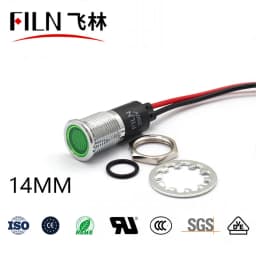 FILN Metal 14mm 12v 24v 220v 110v High Quality Signal Lights for Distribution Box Led Indicator Lights with Wire