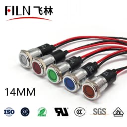 FILN Metal 14mm 12v 24v 220v 110v High Quality Signal Lights for Distribution Box Led Indicator Lights with Wire