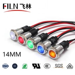 FILN Metal 14mm 12v 24v 220v 110v High Quality Signal Lights for Distribution Box Led Indicator Lights with Wire