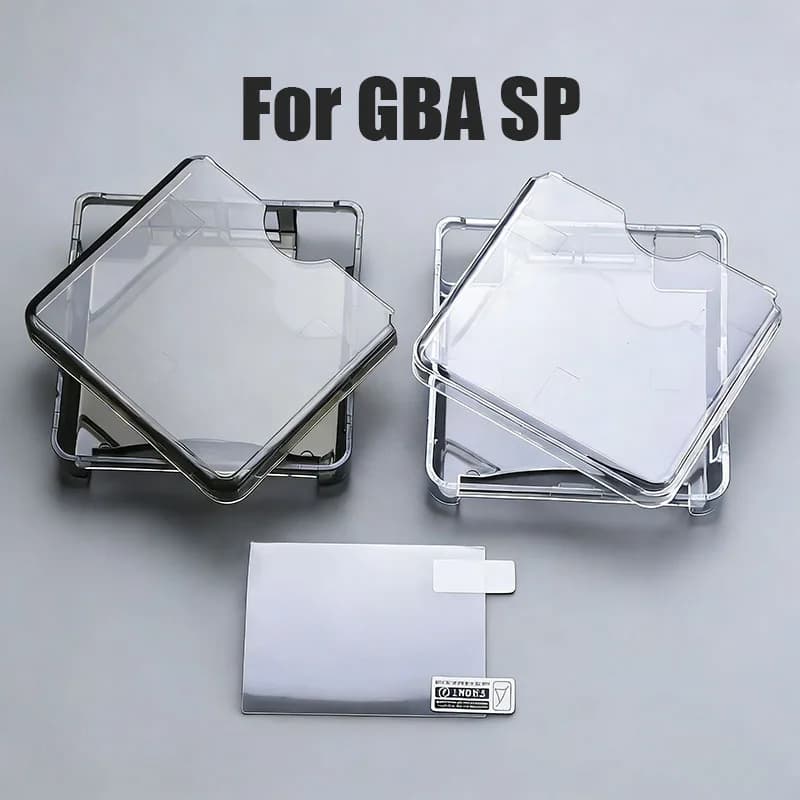 YUXI 1 Set Clear Protective Cover Case Shell Housing For GBA SP Game Console Crystal Cover Case HD Screen Protector Film