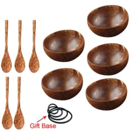 12-15cm Natural Coconut Bowl Set Wooden Salad Ramen Bowl Coconut Wood Spoon Set Coco Smoothie Kitchen Tableware Coconut Bowl