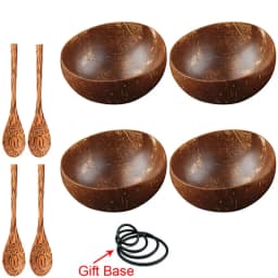 12-15cm Natural Coconut Bowl Set Wooden Salad Ramen Bowl Coconut Wood Spoon Set Coco Smoothie Kitchen Tableware Coconut Bowl