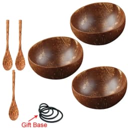 12-15cm Natural Coconut Bowl Set Wooden Salad Ramen Bowl Coconut Wood Spoon Set Coco Smoothie Kitchen Tableware Coconut Bowl