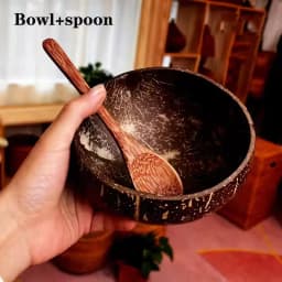 12-15cm Natural Coconut Bowl Set Wooden Salad Ramen Bowl Coconut Wood Spoon Set Coco Smoothie Kitchen Tableware Coconut Bowl