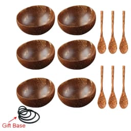 12-15cm Natural Coconut Bowl Set Wooden Salad Ramen Bowl Coconut Wood Spoon Set Coco Smoothie Kitchen Tableware Coconut Bowl