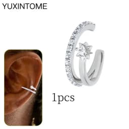 Plated 24K Gold Crystal Flower Clip Earrings Water Drop With Dangling Chain Earrings For Women Cartilage Ear Cuff Jewelry