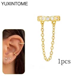 Plated 24K Gold Crystal Flower Clip Earrings Water Drop With Dangling Chain Earrings For Women Cartilage Ear Cuff Jewelry