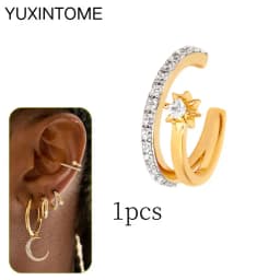 Plated 24K Gold Crystal Flower Clip Earrings Water Drop With Dangling Chain Earrings For Women Cartilage Ear Cuff Jewelry