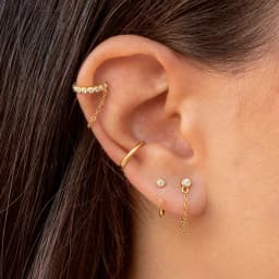 Plated 24K Gold Crystal Flower Clip Earrings Water Drop With Dangling Chain Earrings For Women Cartilage Ear Cuff Jewelry
