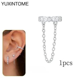Plated 24K Gold Crystal Flower Clip Earrings Water Drop With Dangling Chain Earrings For Women Cartilage Ear Cuff Jewelry