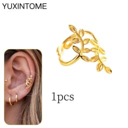 Plated 24K Gold Crystal Flower Clip Earrings Water Drop With Dangling Chain Earrings For Women Cartilage Ear Cuff Jewelry