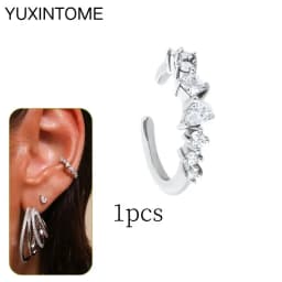 Plated 24K Gold Crystal Flower Clip Earrings Water Drop With Dangling Chain Earrings For Women Cartilage Ear Cuff Jewelry