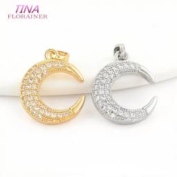 Gold Color Plated Brass and Zircon Moon charm pendant European fashion handmade beaded necklace pendant accessories