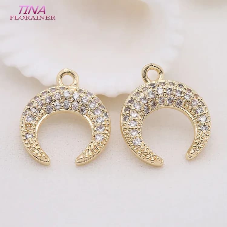 Gold Color Plated Brass and Zircon Moon charm pendant European fashion handmade beaded necklace pendant accessories