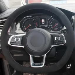CARDAK Black Suede Leather Car Steering Wheel Cover for Volkswagen Golf 7 MK7 GTI R VW Polo Scirocco 2015 2016