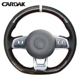 CARDAK Black Suede Leather Car Steering Wheel Cover for Volkswagen Golf 7 MK7 GTI R VW Polo Scirocco 2015 2016