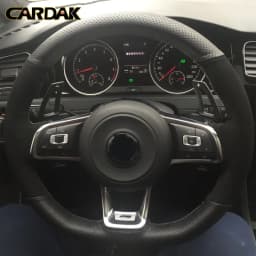 CARDAK Black Suede Leather Car Steering Wheel Cover for Volkswagen Golf 7 MK7 GTI R VW Polo Scirocco 2015 2016