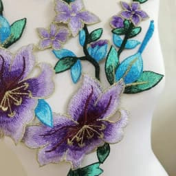 2Pcs/Set Lace Applique Trim Patches Purple Flower For Prom Wedding Dress Accessory Lace Fabric