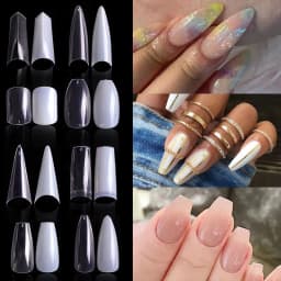100/500PCS PRO White Clear V Straight Round End Full/Half Acrylic Ballet Coffin French False Nail Tips Fake Toenail Tip Manicure
