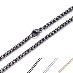 3mm Titanium Link Square Pearl Chains Black/Gold Color Vintage Stainless Steel Long Choker Necklace For Men Fashion Jewelry