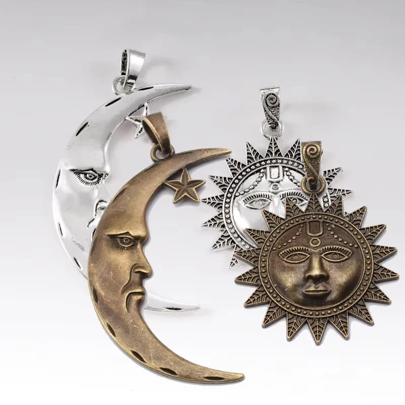 2pcs Antique Silver/Bronze Large Sun Moon Charms Pendant For Handmade Necklace Jewery Findings Making