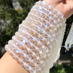 Matte Austria White Pink Crystal MoonStone Glitter Round Natural Loose Bead For Jewelry Making Diy Bracelet Necklace 6 8 10 mm