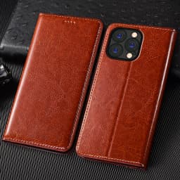 Crazy Horse Genuine Leather Flip Case For iPhone 6 6S 7 8 X XS XR 11 12 13 14 15 16 17 Pro Max Plus Phone Wallet Cover Cases