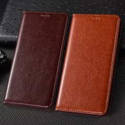 Crazy Horse Genuine Leather Flip Case For iPhone 6 6S 7 8 X XS XR 11 12 13 14 15 16 17 Pro Max Plus Phone Wallet Cover Cases