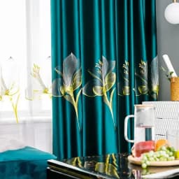 European Style Curtains for Living Room Dining Bedroom Satin Lily Embroidered Nordic Minimalist 95% High Shading Luxury Palace