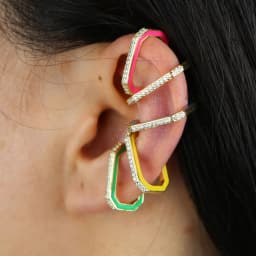 No piercing Clip on earring for women geometric rectangle shaped engraved cz Neon enamel colorful women no piercing ear cuff
