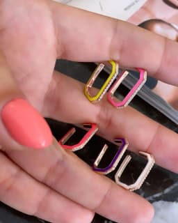 No piercing Clip on earring for women geometric rectangle shaped engraved cz Neon enamel colorful women no piercing ear cuff