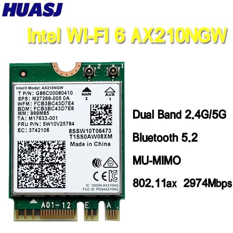 Dual Band WI-FI 6E AX210 M.2 NGFF 2400Mbps Wireless Card For Intel AX210NGW 2.4Ghz/5G 802.11ax BT 5.2 Wifi Network Card