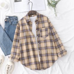 Elegant Design Style Plaid Shirt Women 2026 New Spring Autumn Casual Womens Blouses and Tops Ladies Loose Long Sleeve Blouse
