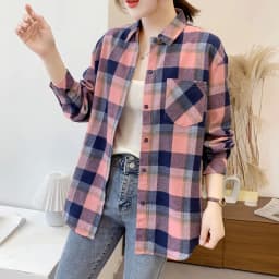 Elegant Design Style Plaid Shirt Women 2026 New Spring Autumn Casual Womens Blouses and Tops Ladies Loose Long Sleeve Blouse