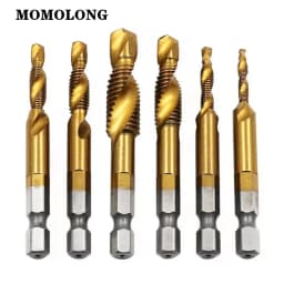 M3 M4 M5 M6 M8 M10 Tap Drill Bits 1/4 Hex Shank Machine Hand Taps Titanium Coated HSS Drilling Tap Bits Thread Screw Tools