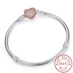 Big Sale Original 925 Sterling Silver Snake Chain Bracelet Bangle Secure Heart Clasp Beads Charm Bracelets for Women DIY Jewelry